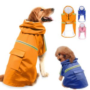 Capa de Chuva Refletiva com Bolso para Cães — Velcro e Impermeável