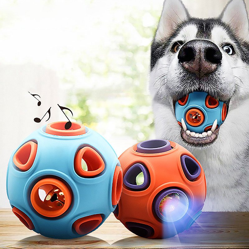 Bola Luminosa com Som para Cães – Borracha com LED e Guizo