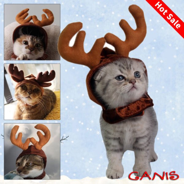 Chapéu de Rena para Cães e Gatos — Fantasia de Natal Ajustável