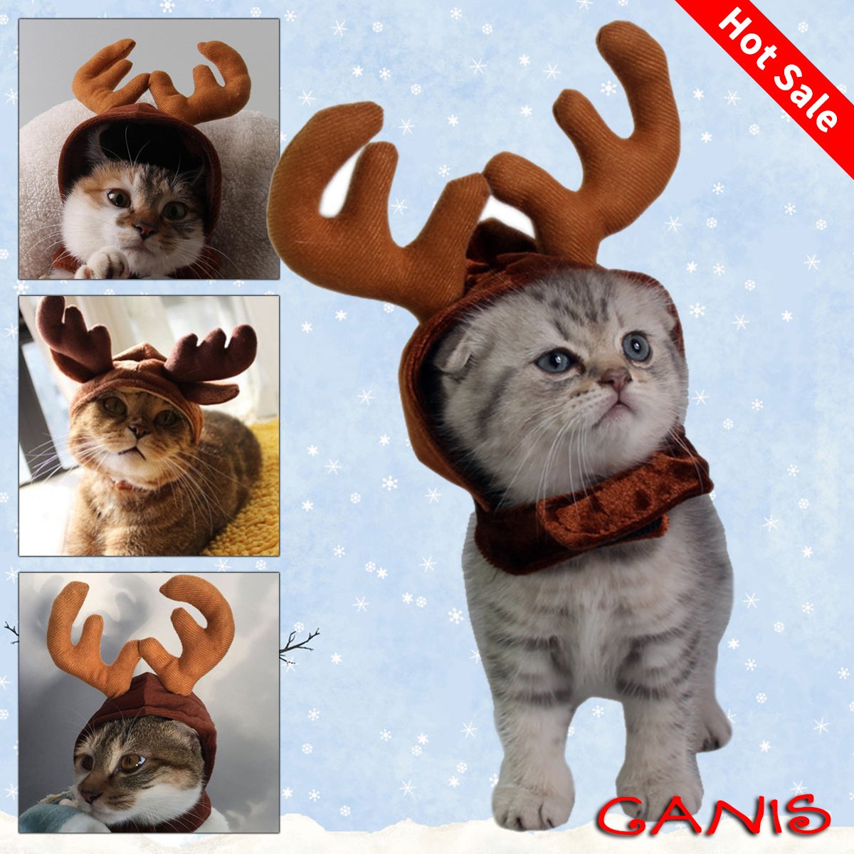 Chapéu de Rena para Cães e Gatos — Fantasia de Natal Ajustável