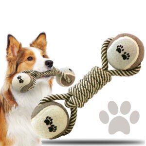 Haltere de Corda com Bola de Tênis para Cães - Limpeza Dental