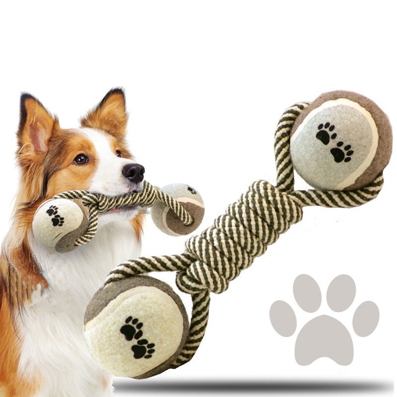 Haltere de Corda com Bola de Tênis para Cães – Limpeza Dental