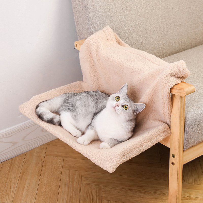 Rede Hammock em L para Gatos — Pelúcia Pendurada para Janela ou Parede