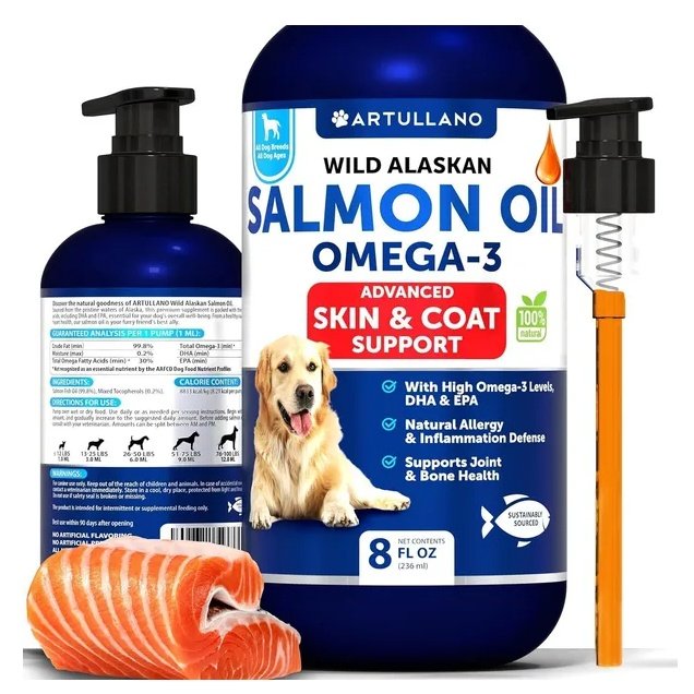 Óleo de Salmão Artullano para Cães Suplemento Ômega 3 para Pele e Articulações