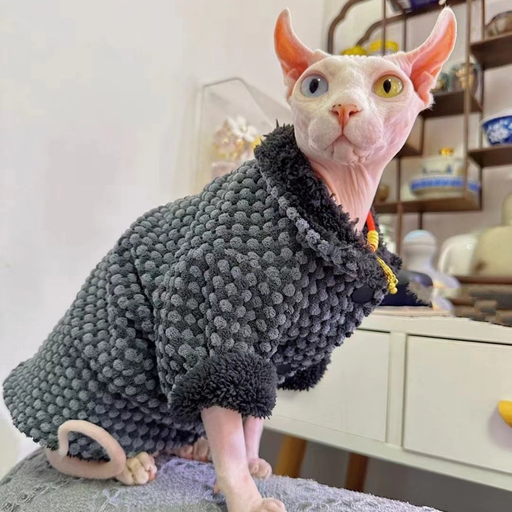 Jaqueta Fina com Fleece para Gatos sem Pelo – Resistente a Sujeira