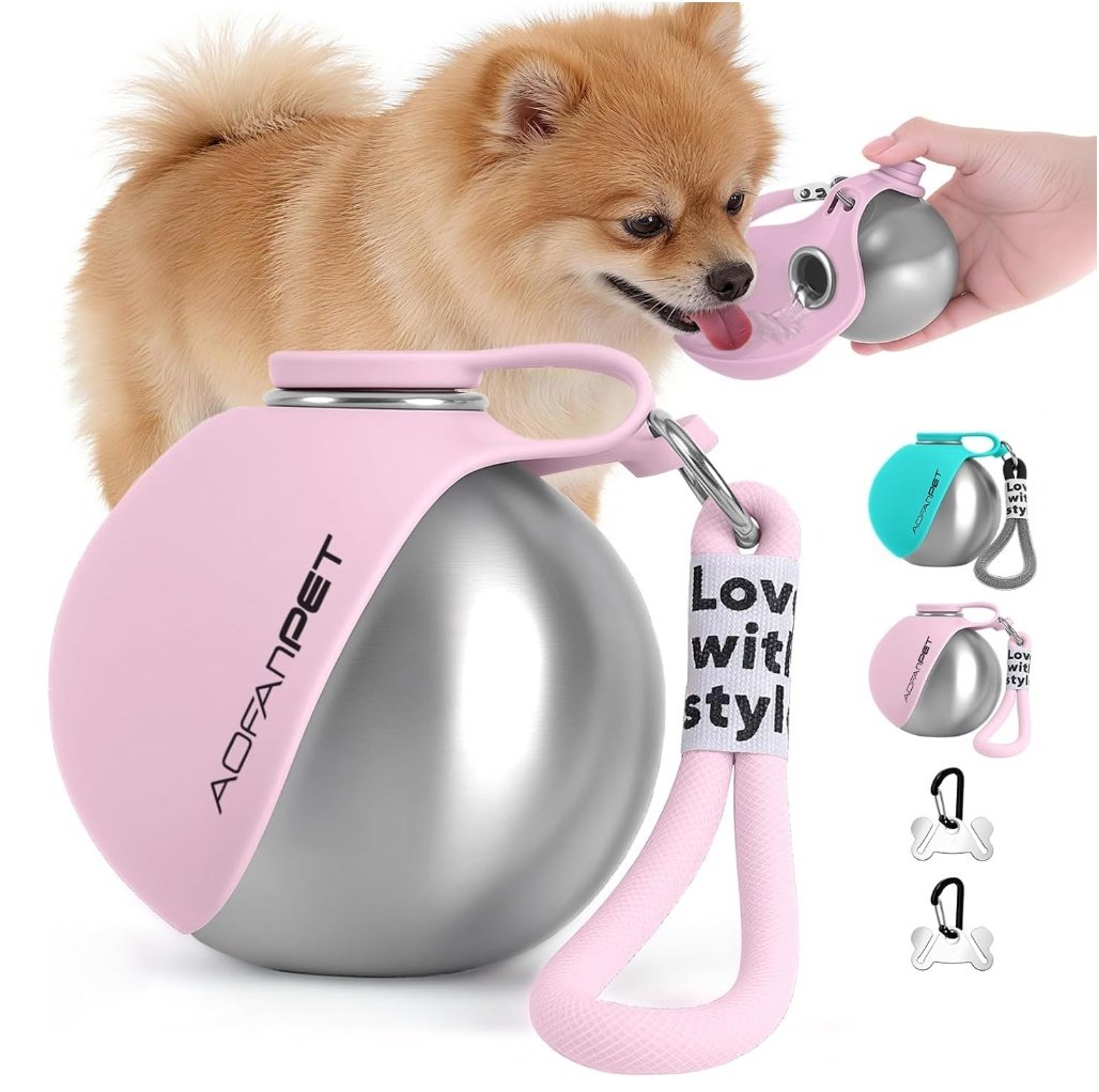 Garrafa de Passeio de Aço Inox com Alça e Tigela Acoplada – Cães e Gatos