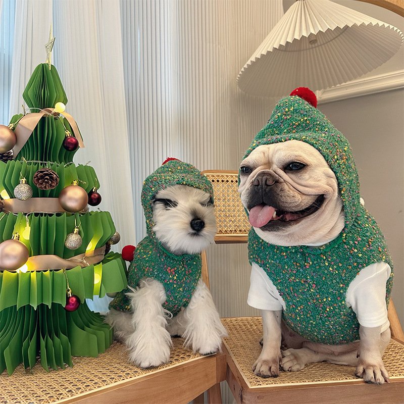 Colete com Capuz Natalino para Cães – Verde com Tema Noel