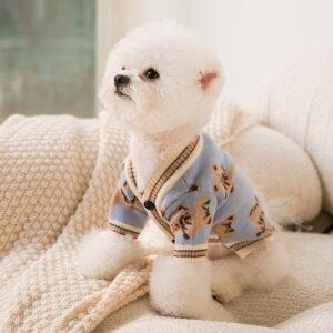Cardigan Listrado de Tricô para Cães com Pompom – Vários Estilos