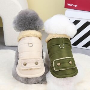 Colete de Algodão Nórdico com Gola de Pelúcia para Teddy e Gatos – Verde e Cáqui