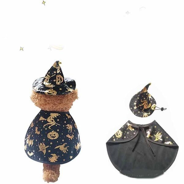Kit Fantasia Halloween Bruxo para Pets – Capa, Chapéu e Roupa