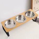 Comedouro Elevado com Suporte de Bambu e Ferro - Tigelas de Metal Premium