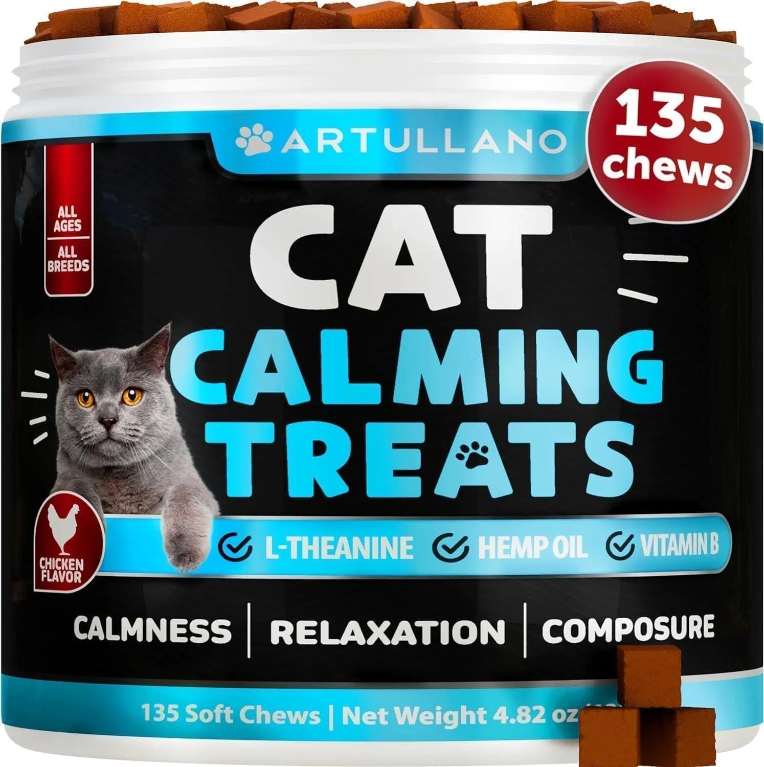 Petisco Calmante para Gatos Artullano Alívio de Ansiedade e Estresse