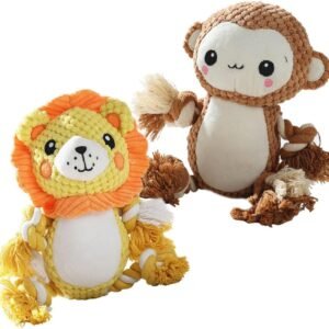 Kit de Pelúcias Squeaky com Leão e Macaco - Cães