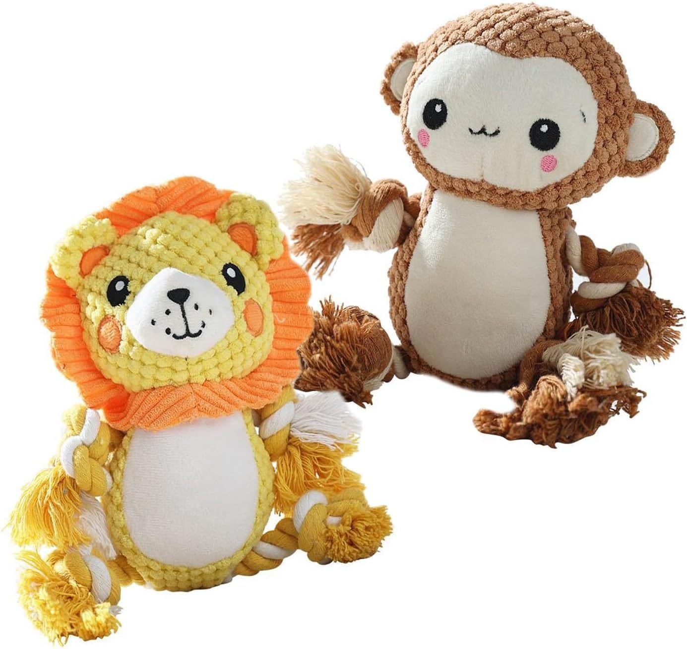Kit de Pelúcias Squeaky com Leão e Macaco – Cães