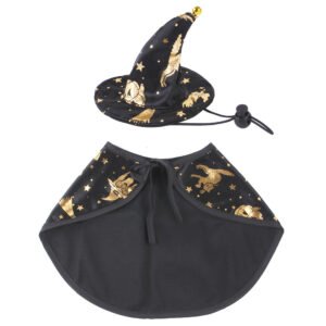 Fantasia de Bruxo com Capa e Chapéu para Cães e Gatos