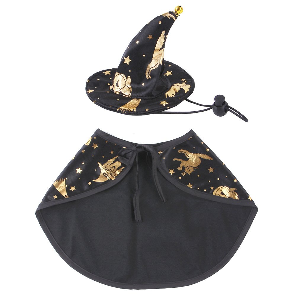 Fantasia de Bruxo com Capa e Chapéu para Cães e Gatos