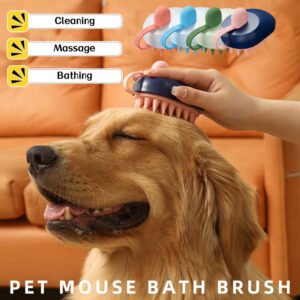 Escova de Banho e Massagem em Silicone para Cães e Gatos