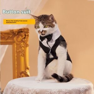 Jaqueta Casual de Duas Pernas com Botões para Cães e Gatos – Preto e Cinza
