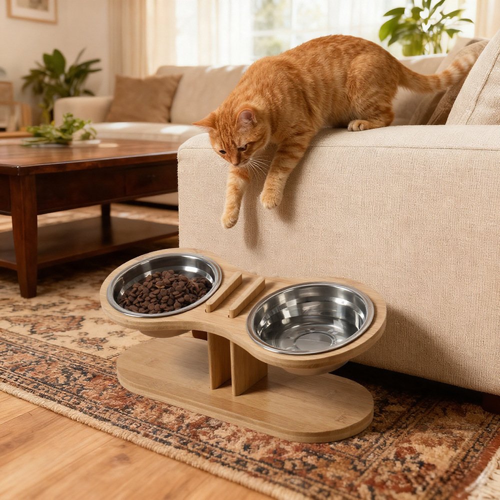 Comedouro Premium Elevado Vellum Design em Madeira de Alta Costura – Cães e Gatos