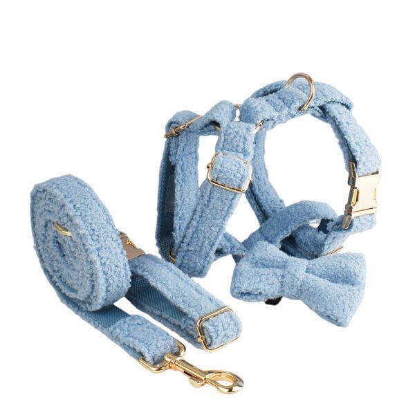 Coleira e Peitoral Ursinho Azul para Cães — Conjunto com Laço e Guia