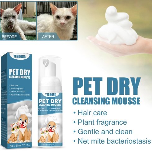 Banho a Seco em Espuma para Cães e Gatos — Limpeza Sem Água 60ml